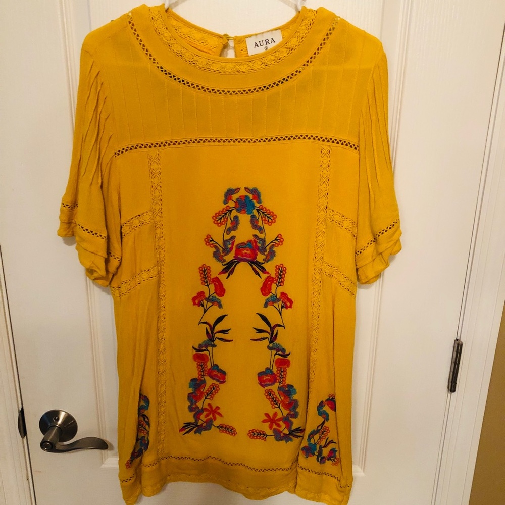 Yellow Embroidered Tunic Dress